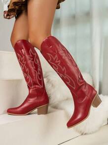 Tropiscape بوت كاوبوي بكعب سميك وأصبع حاد، بطرز غربي، هدايا عيد الميلاد 2025 موضة الخريف/الشتاء الجديدة