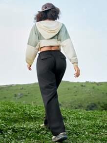 In My Nature 女款簡約純色寬鬆戶外長褲 - 黑色 - 查看 7