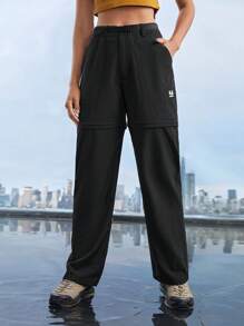 In My Nature 女士編織帶印字休閒戶外長褲，附有口袋 - 黑色 - 查看 5