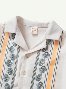 Cozy Pixies Baby Boy's Cartoon Floral Pattern Short Sleeve Polo Shirt With Button-Front - Apricot - View 3
