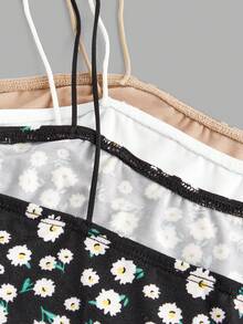 SHEIN EZwear Ensemble de 3 pièces Camisole d'été pour femme, décontracté et tout assorti, couleur unie et motif floral dispersé - Multicolore - Voir 7