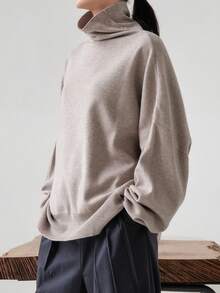 DAZY Turtleneck Drop Shoulder Sweater - Khaki - View 4