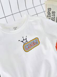 SHEIN 嬰兒男 / 女字母印花圓領直肩套頭T卹和短褲套裝 - 黃色 - 查看 6