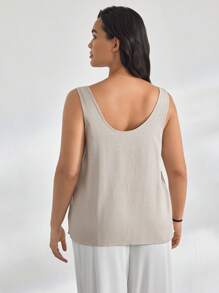 Camiseta de talla grande confortable y transpirable de lino natural en color caqui con bolsillo frontal - Albaricoque - Ver 2