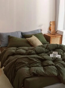 3件套军绿色纯色床上用品套装（羽绒被套和枕套）