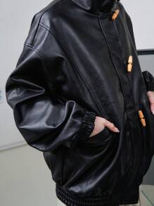 DAZY Button Front Patent Jacket - Black - View 3