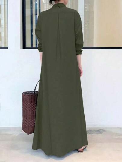 Women's Casual Solid Color Maxi Length Shirt Dress