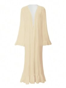 SHEIN Swim Women's Solid Color Simple Daily Kimono Cover Up Summer - Apricot - View 5