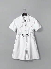 SHEIN Tween Boy Korean Style Casual Cotton Loose Straight Legs Denim Overalls And Jumpsuit, For Spring/Summer Outdoor Look