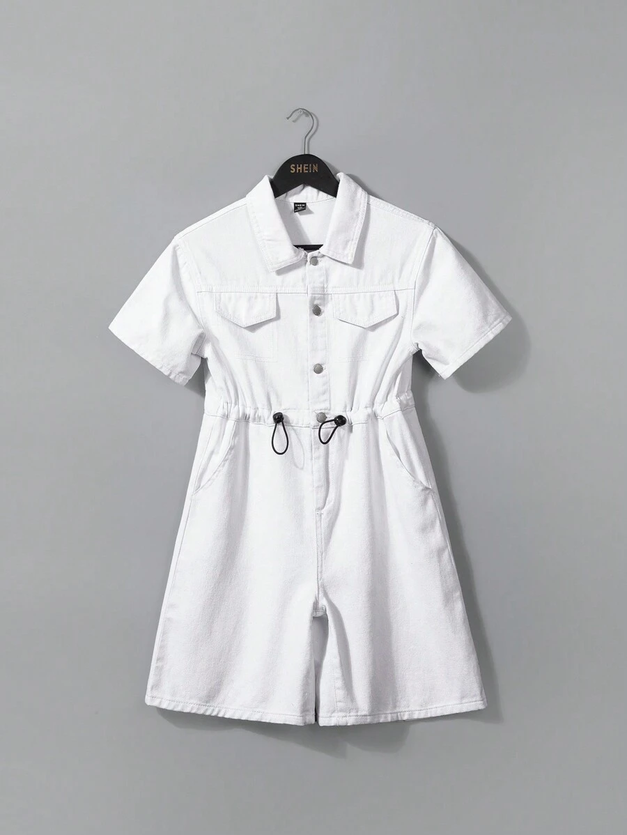 SHEIN Tween Boy Korean Style Casual Cotton Loose Straight Legs Denim Overalls And Jumpsuit, For Spring/Summer Outdoor Look