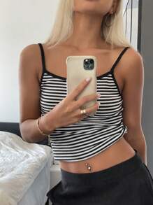 Livesso 條紋女士色塊簡約日常背心 - 黑與白 - 查看 6