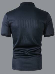 Manfinity Homme Men's Summer Solid Color Short Sleeve Casual & Commuting Polo Shirt - Navy Blue - View 2