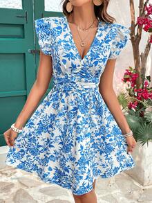 SHEIN VCAY 女士隨機印花簡約日常休閒裝 - 藍白色 - 查看 5