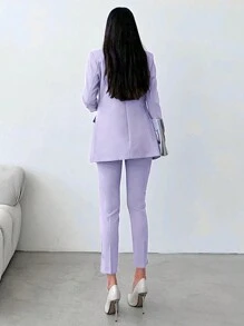 EURMUSE Double Breasted Blazer & Belted Pants - Mauve Purple - View 2