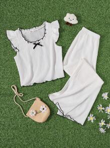 Teen Girls' Simple White Sleeveless Top And Long Pants 2pcs Pajama Set - White - View 7
