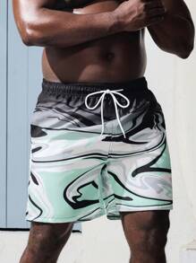 Manfinity 男士加大碼印花漸層海灘短褲 - 彩色 - 查看 5