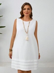 EMERY ROSE Plus Size Women's Fashionable Solid Color Sleeveless Summer Casual Dress, Everyday Wear,Spring/Vacation - White - View 3