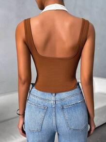 Calvaya Top de tanque sin espalda con tirantes de espagueti de bloque de color de moda para mujeres en verano