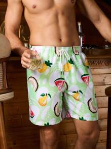 Surfspeed Men's Summer Pineapple Printed Drawstring Waist Beach Shorts - Multicolor - View 3