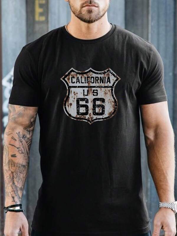 T-shirt décontracté à col rond à manches courtes avec imprimé lettrage pour hommes en grande taille pour l\'été