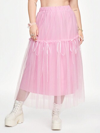 Kawaii Plus-Sized Women's Solid Color Simple Daily Wear Mesh Skirt