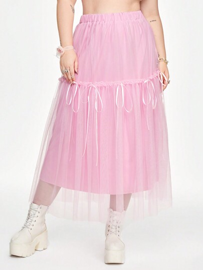 Kawaii Große Größen Einfacher, Einfarbig Netzrock für Damen für den täglichen Gebrauch