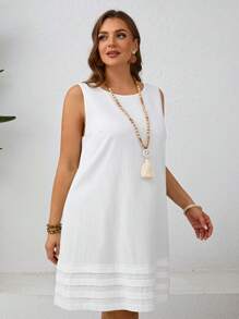 EMERY ROSE Plus Size Women's Fashionable Solid Color Sleeveless Summer Casual Dress, Everyday Wear,Spring/Vacation - White - View 4