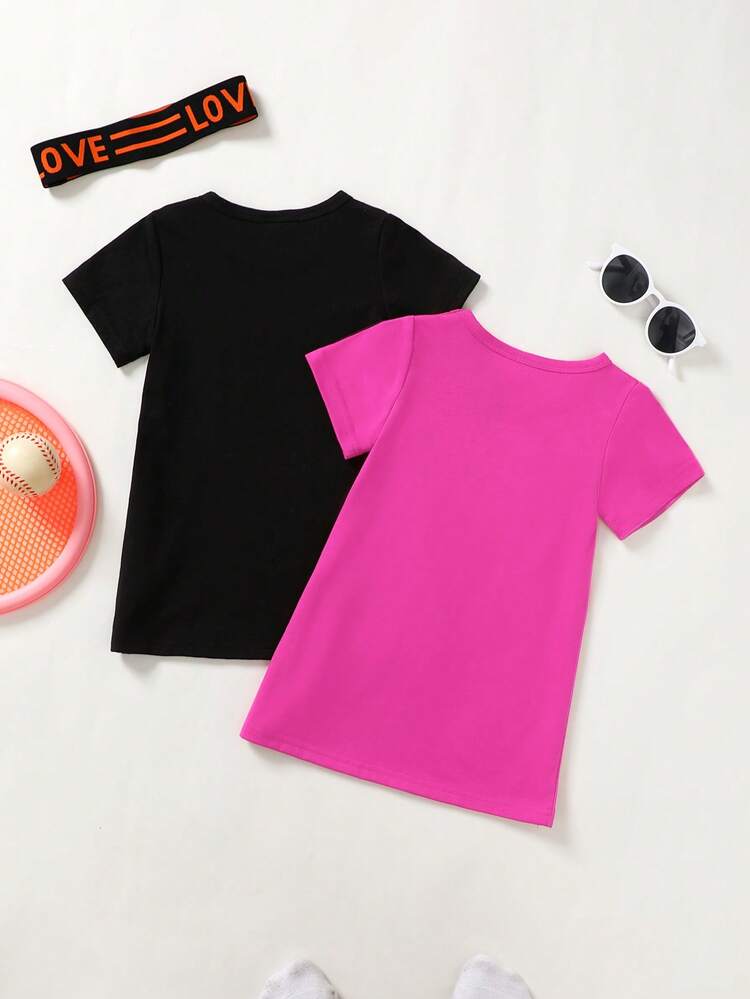 2pcs Baby Girls' Cute Printed Short Sleeve Dress Set