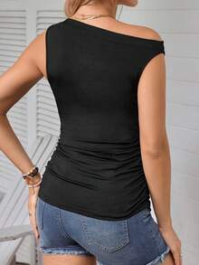 SHEIN 純色簡約孕期無袖T恤，適合日常穿著 - 黑色 - 查看 2