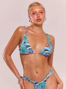 Musera Resort Top de bikini con estampado y doble tirante para playa y vacaciones de verano