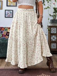 Flirla Falda larga con estampado aleatorio para uso diario, ideal para vacaciones y playa