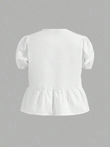 COSMINA Divertida y peculiar blusa con mangas abullonadas y lazo - Blanco - Ver 2