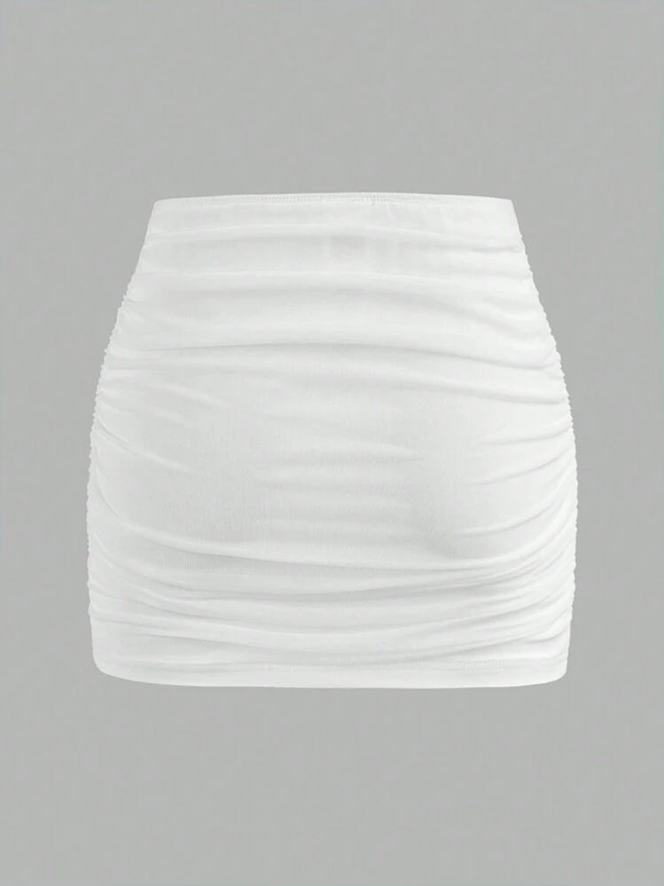 SHEIN MOD Mesh Double-Layer See-Through Bodycon Mini Skirt - White - View 2