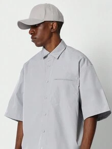 SUMWON Boxy Fit Bubble Hem Shirt With Back Graphic Print - Grey - View 3