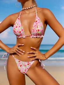 SHEIN Swim 女士时尚印花比基尼套装，随机分离上衣和下装，夏季 - 彩色 - 查看 5