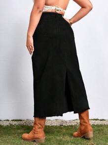 SHEIN VCAY 加大尺碼女士純色休閒牛仔裙