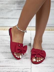 Sandalias planas de moda para primavera/verano para mujeres, sandalias planas minimalistas y elegantes con banda roja sencilla y tira de lazo de tela para San Valentín