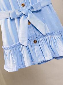 Gaun Bayi Perempuan Berikat Ruffle Hem Tombol Depan Plain - Biru - View 5