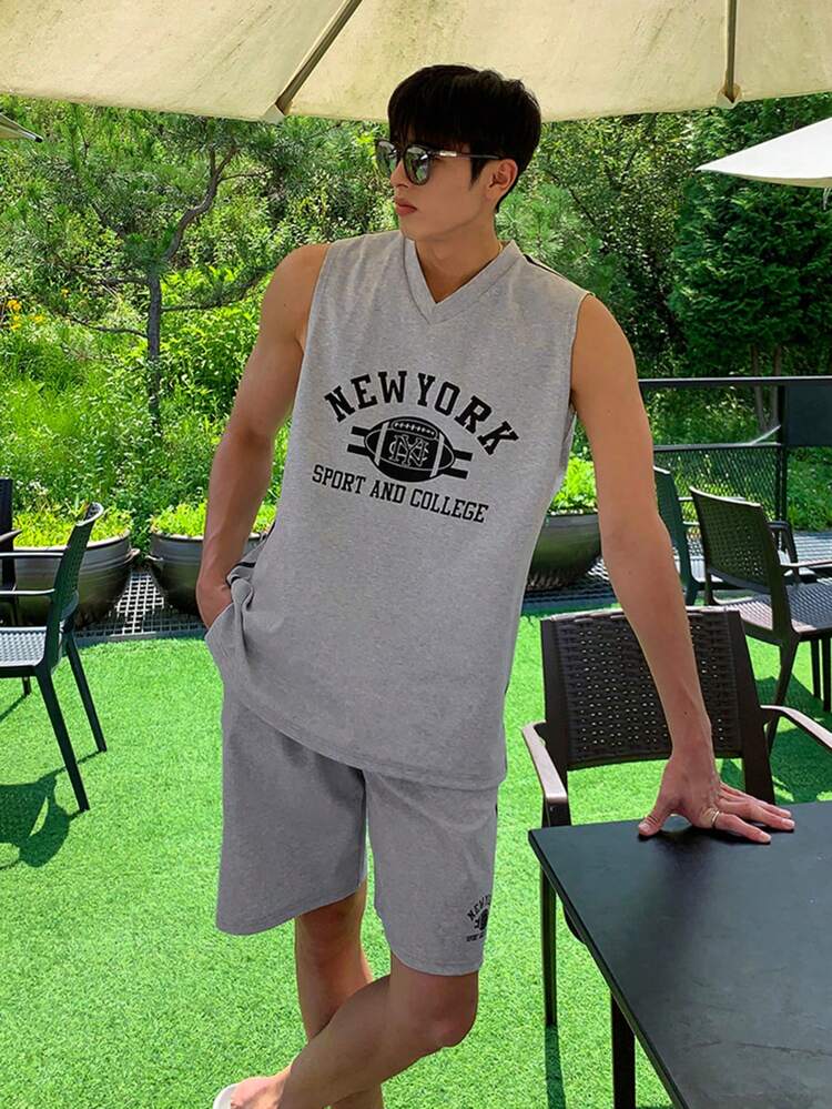 Men's Summer Letter Printed Tank Top Set