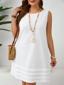 EMERY ROSE Plus Size Women's Fashionable Solid Color Sleeveless Summer Casual Dress, Everyday Wear,Spring/Vacation - White - View 1