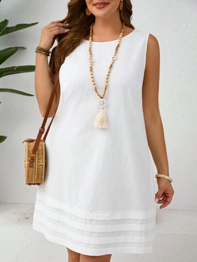 EMERY ROSE Vestido casual sin mangas de verano en unicolor y de moda para mujeres de talla grande, para uso diario