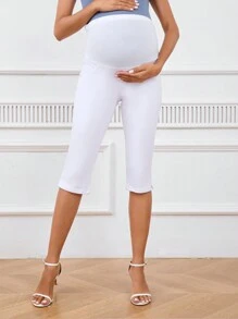 SHEIN Pregnant Women's Solid Color Simple Daily Jeans For Maternity - White - View 4