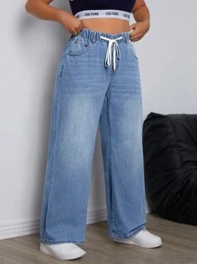 SHEIN ICON Plus Size Casual Denim Jeans, Fashionable & Suitable For Summer - Light Wash - View 4