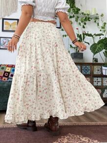 Flirla Falda larga con estampado aleatorio para uso diario, ideal para vacaciones y playa