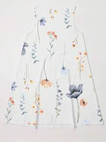 INAWLY 夏季假期花卉印花無袖女裝連衣裙 - 白色 - 查看 2