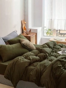 3件套军绿色纯色床上用品套装（羽绒被套和枕套）