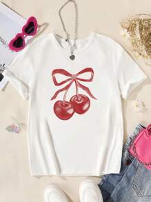Camiseta básica de manga corta y cuello redondo para adolescentes, ropa casual - Blanco - Ver 3
