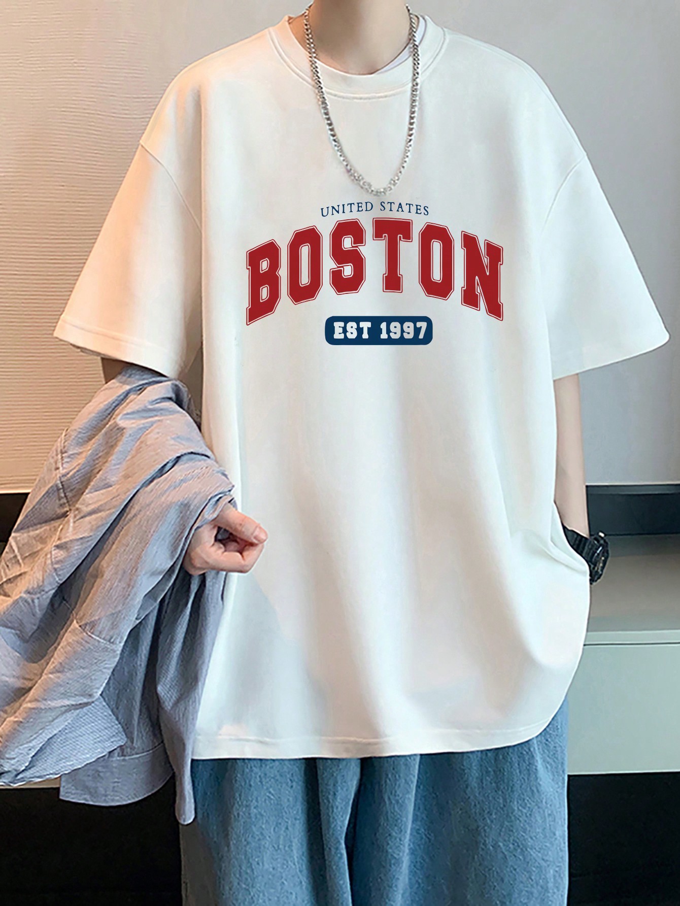 Men Letter Print Short Sleeve Loose Fit T-Shirt, Summer