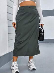 Flirla Váy đi làm hàng ngày đơn giản đơn giản dành cho nữ Plus Size - Màu xám đen - Xem 6