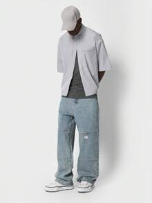SUMWON Boxy Fit Bubble Hem Shirt With Back Graphic Print - Grey - View 5